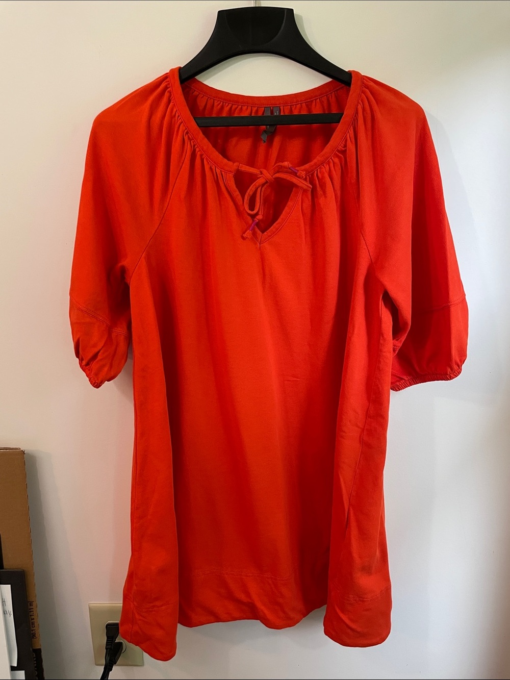 Anthropologie Anais Bright Orange Tie-Neck Peasant A-line Tunic Dress Size M